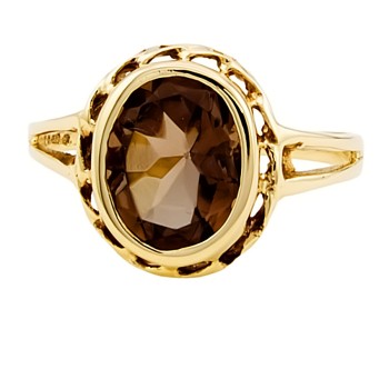 9ct Gold Smoky Quartz Ring Size L